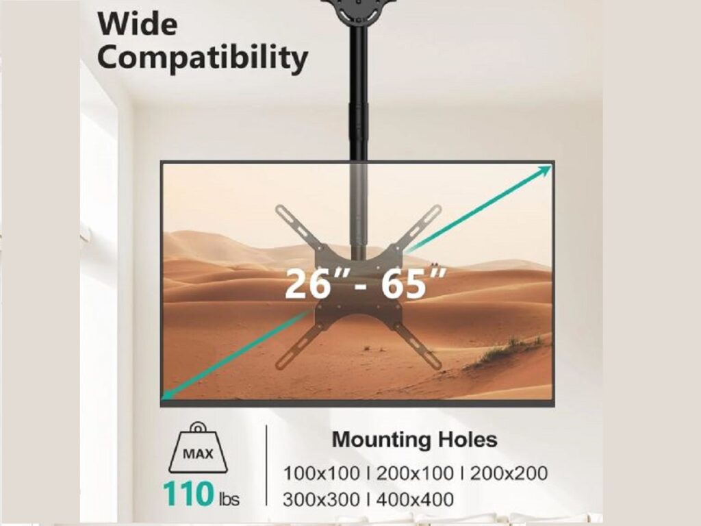 ELCOR LCD/LED TV Ceiling Mount Stand 22-65 inch Extended 3ft–6ft 40 kg 12 VESA Patterns