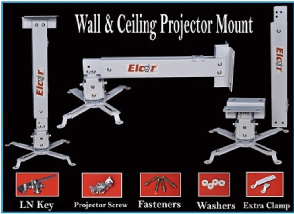 ELCOR Universal Projector Screen L-Shape Wall/Ceiling Bracket 6-Inch Adjustable 50 kg