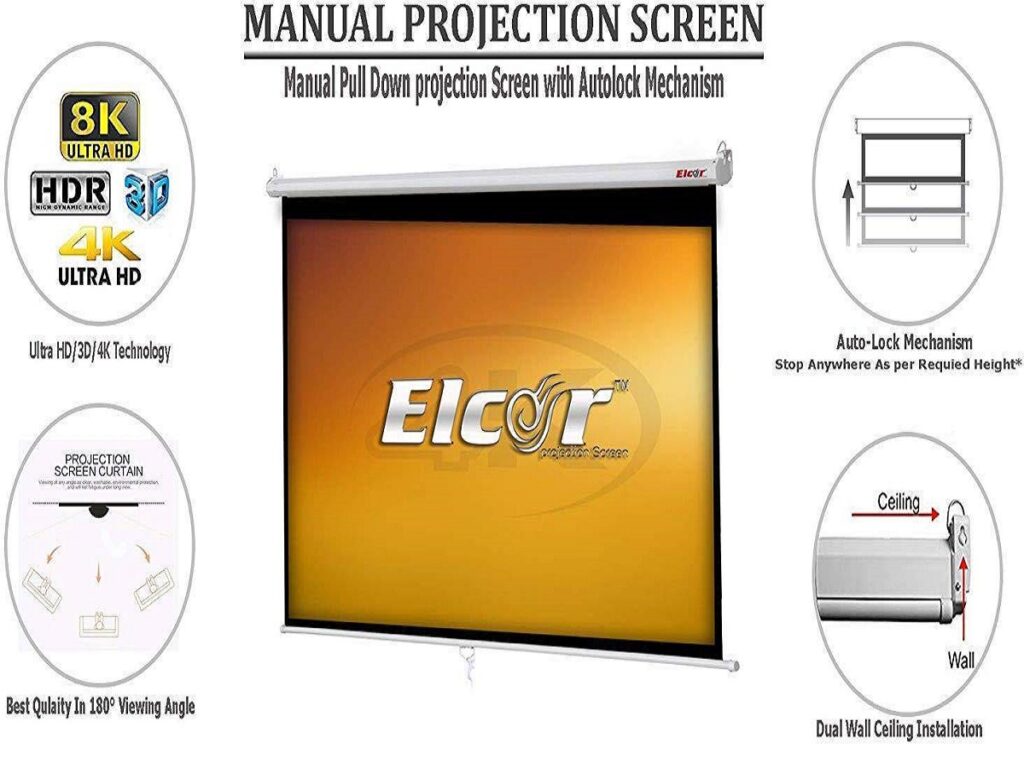 ELCOR Manual Auto-Lock Projection Screen 92-Inch 16:9 UltraHD/4K