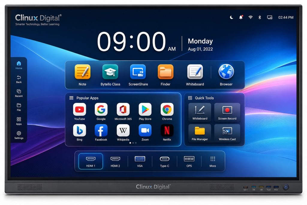 Clinux Digital 65-Inch, 75-Inch & 86-Inch Interactive Flat Panel | 4K UHD | Android 16 | 8GB RAM + 128GB ROM | RK-3576